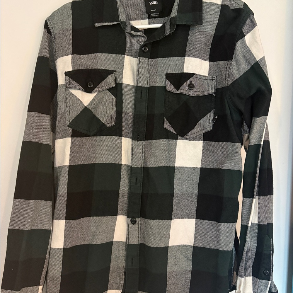 Vans Black and White Plaid Button Down Shirt